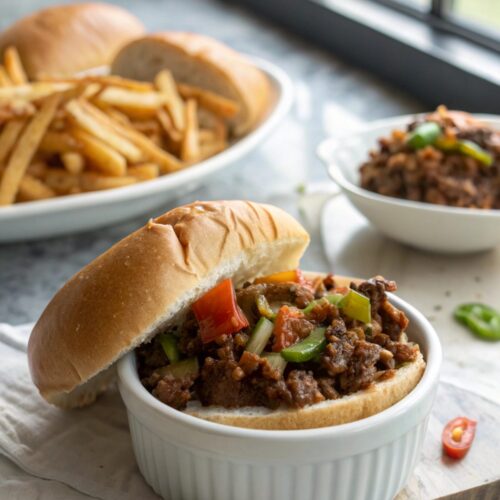 Delicious Philly Cheesesteak Sloppy Joes ready to serve.
