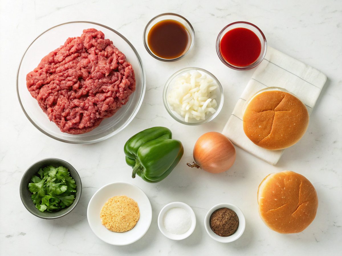 Ingredients for making Philly Cheesesteak Sloppy Joes