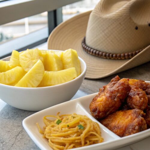 SEO-friendly alt text describing the pineapple cowboy candy chicken wings in focus.