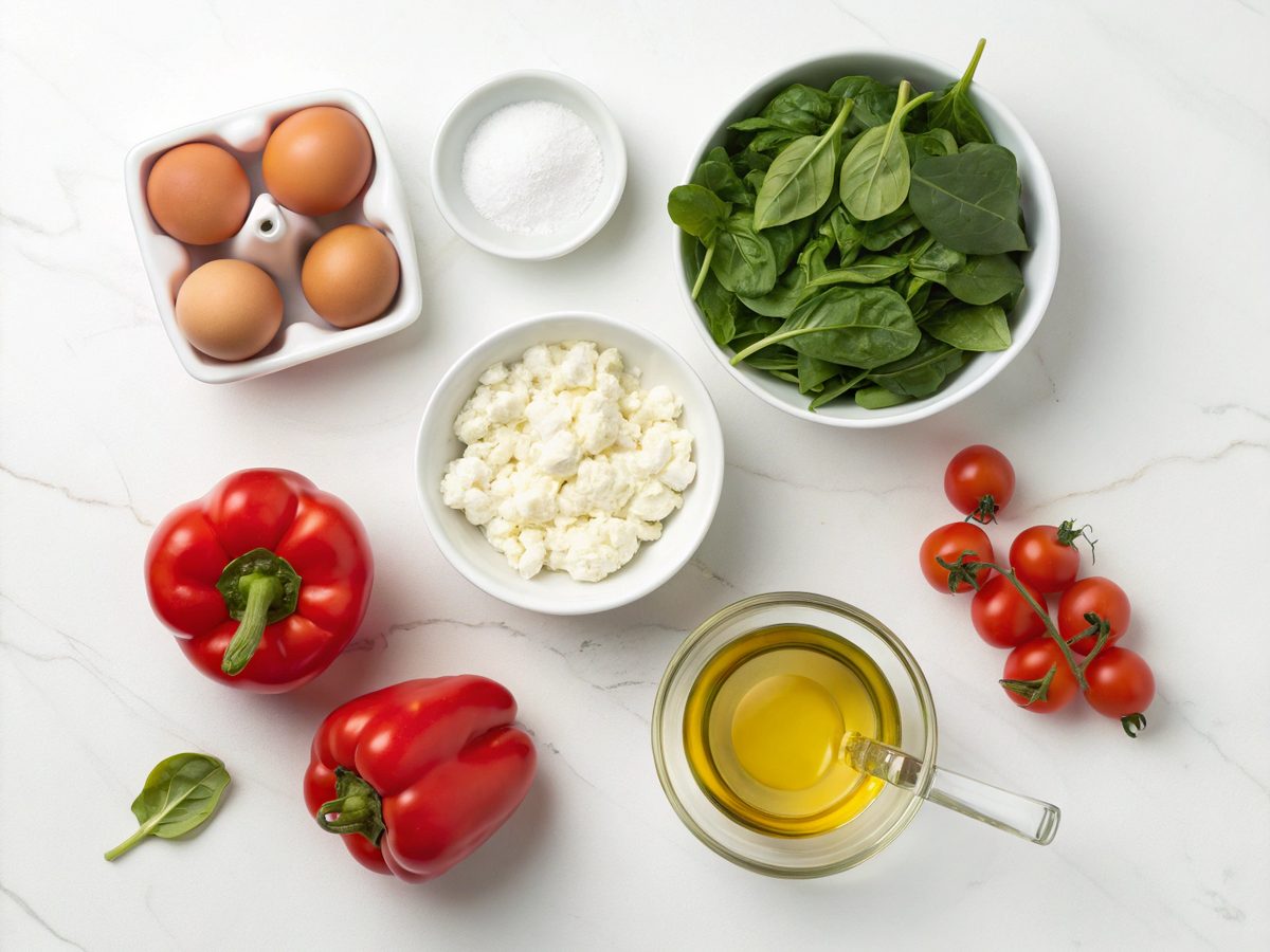 Ingredients for Protein Breakfast Meal Prep: eggs, cottage cheese, spinach.