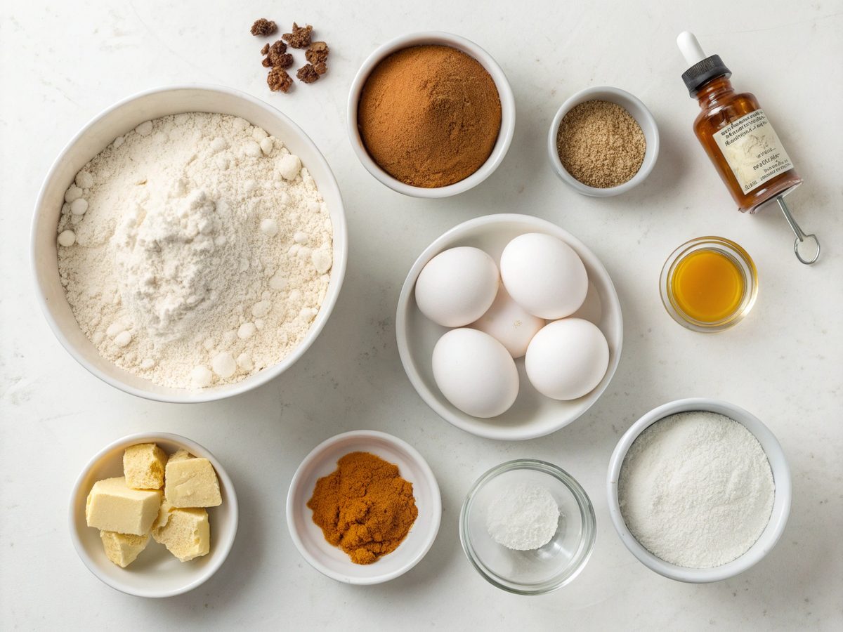 All the ingredients needed to make delicious pumpkin spice cupcakes.
