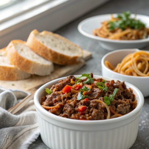 A vibrant display of a finished weeknight ground beef recipe, showcasing the final aromatic dish.