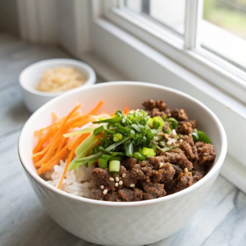 SEO-friendly alt text describing the featured image, including the Korean Ground Beef Bowl