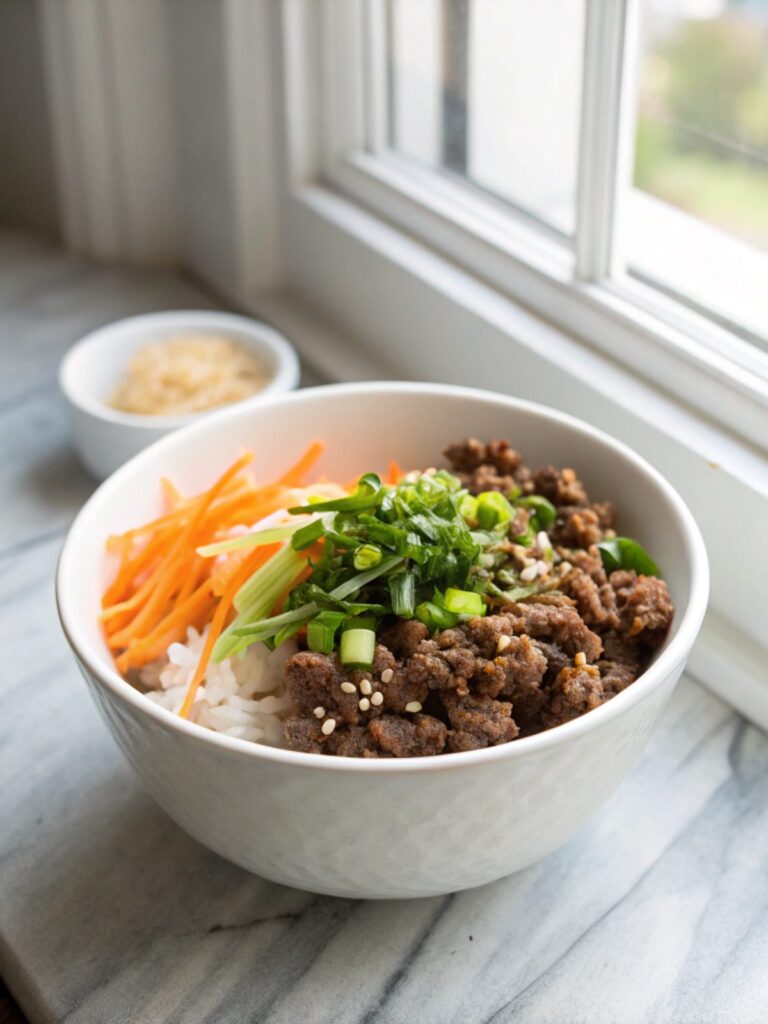 SEO-friendly alt text describing the featured image, including the Korean Ground Beef Bowl