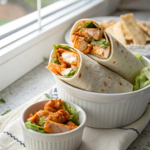 Delicious buffalo chicken wraps filled with spicy chicken, crisp veggies, and melty cheese.