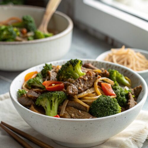 Elegant photo of Beef Broccoli Stir Fry Recipe served hot