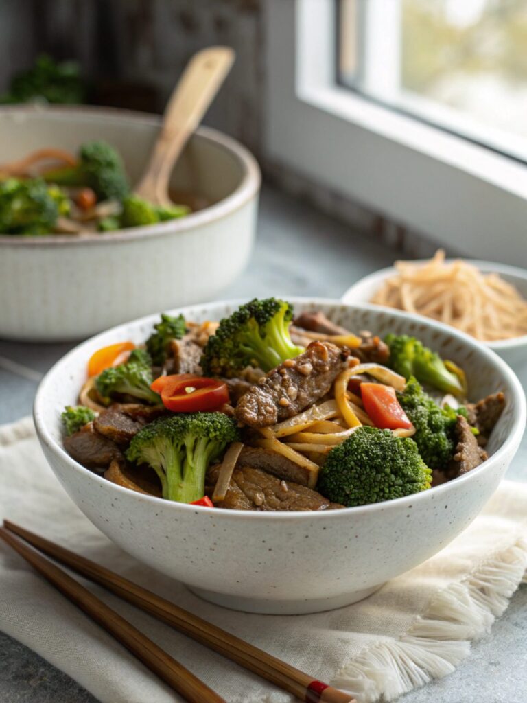 Elegant photo of Beef Broccoli Stir Fry Recipe served hot