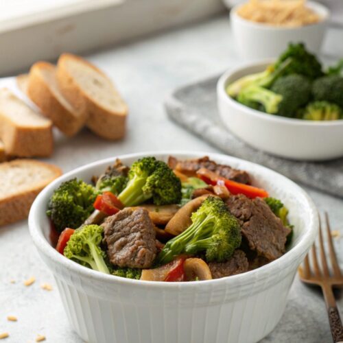 A delicious bowl of freshly made beef and broccoli, full of flavor and nutrients.