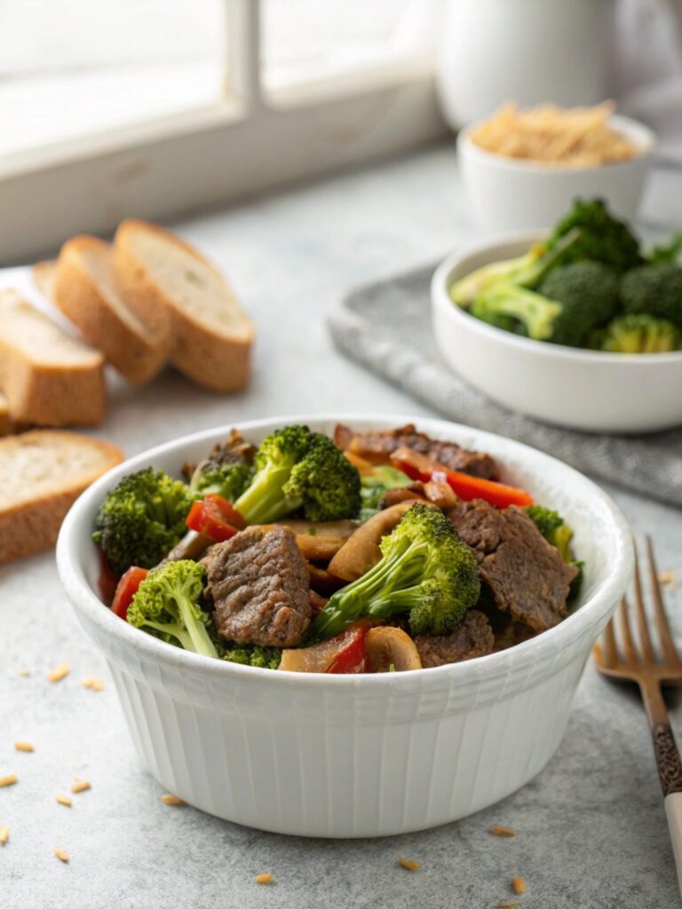 A delicious bowl of freshly made beef and broccoli, full of flavor and nutrients.