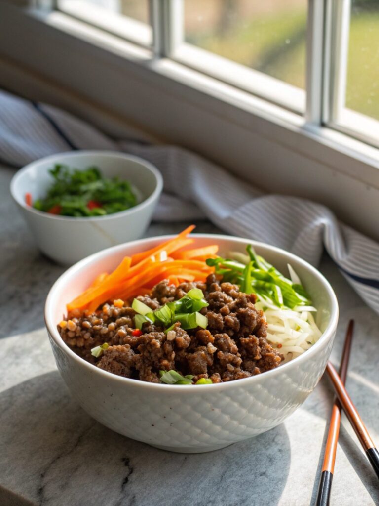 SEO-friendly alt text describing the featured image, including Korean ground beef bowl recipe
