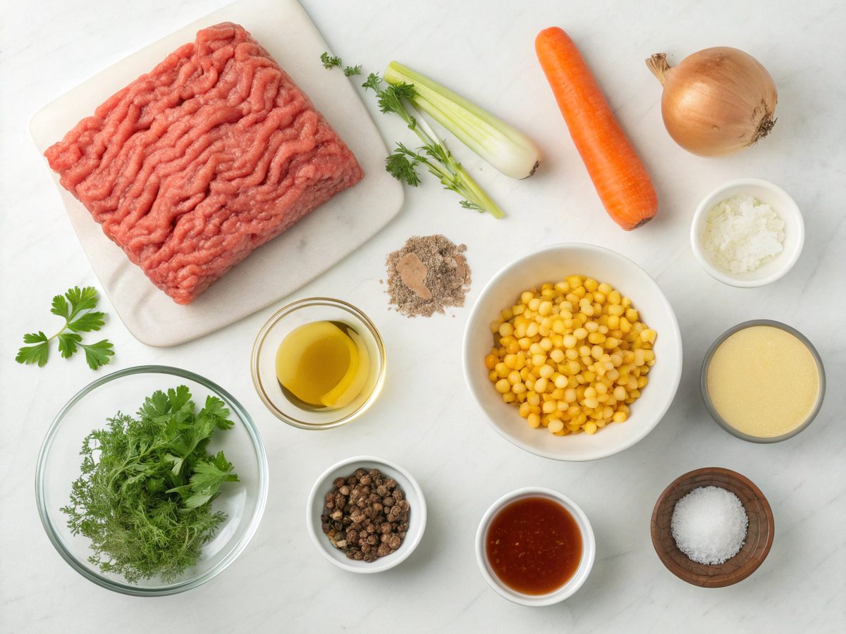 Ingredients for making Shepherd's Pie Soup with Ground Beef