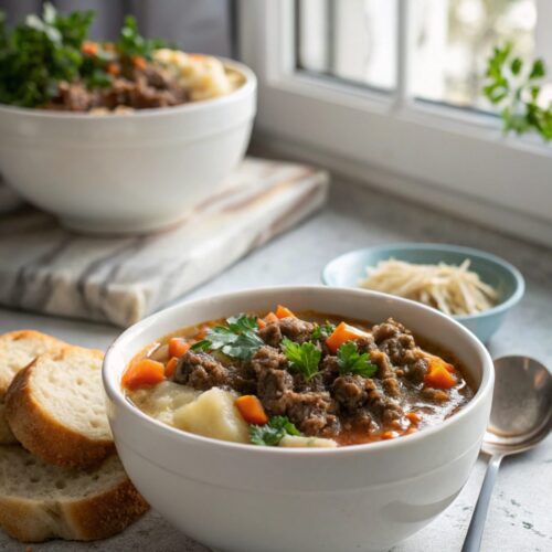 Shepherd's Pie Soup with Ground Beef: A hearty and delicious soup