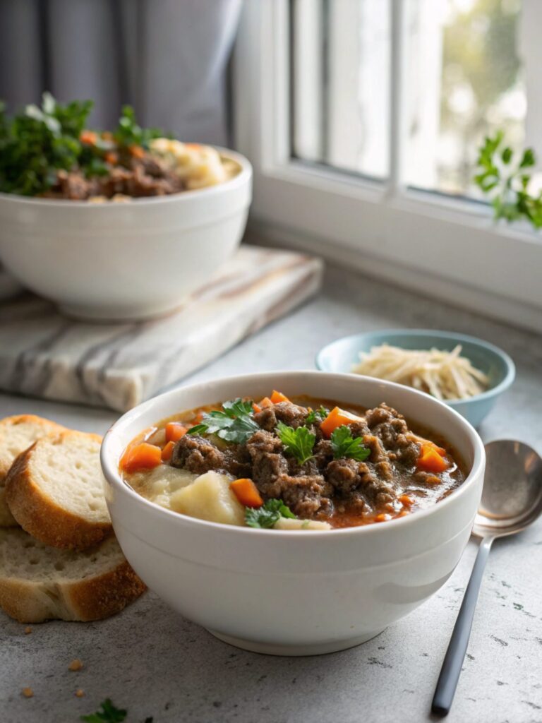 Shepherd's Pie Soup with Ground Beef: A hearty and delicious soup