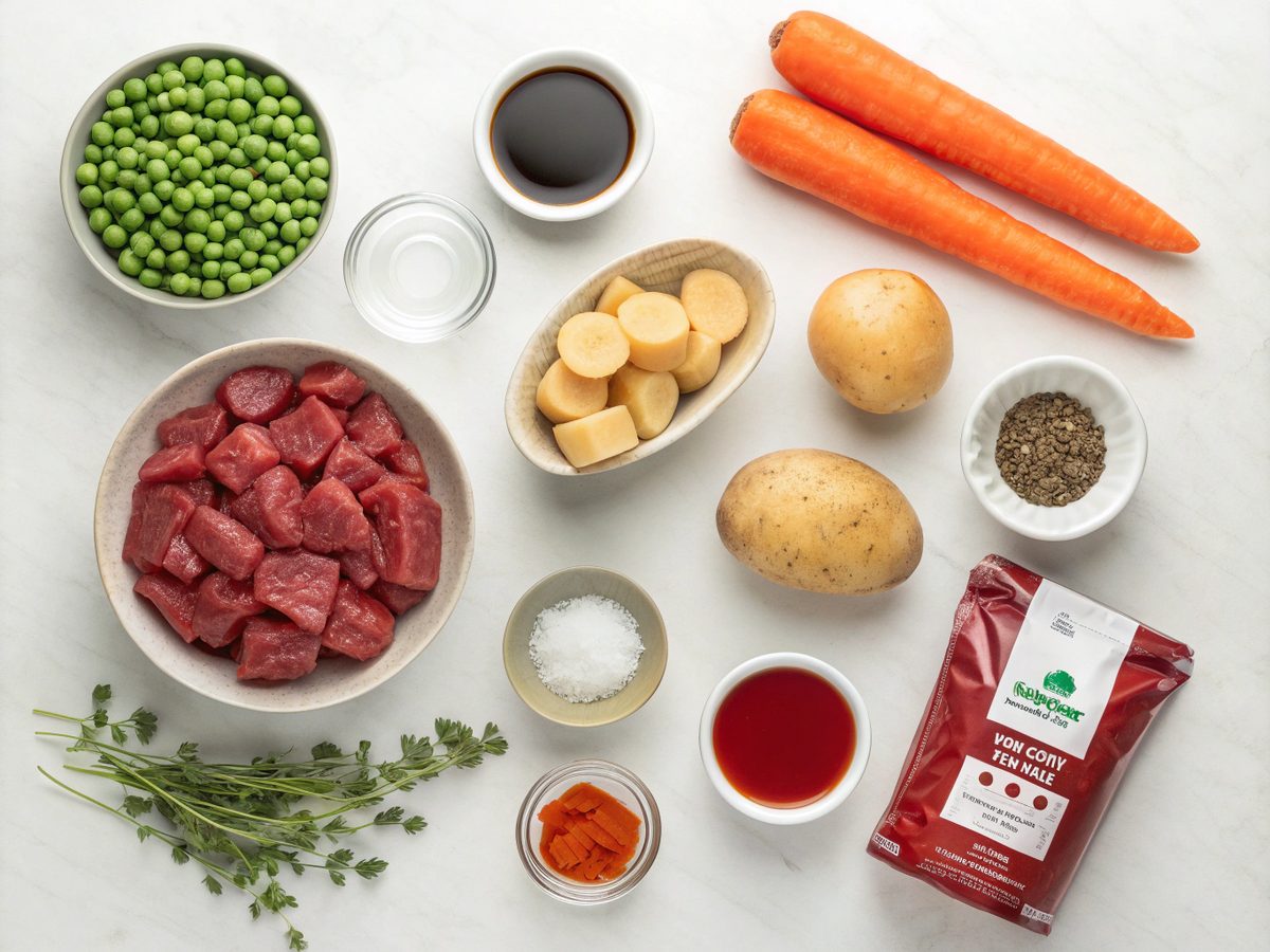Ingredients for a hearty slow cooker beef stew.
