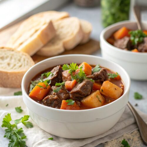 Delicious bowl of Slow Cooker Beef Stew with V8 Juice