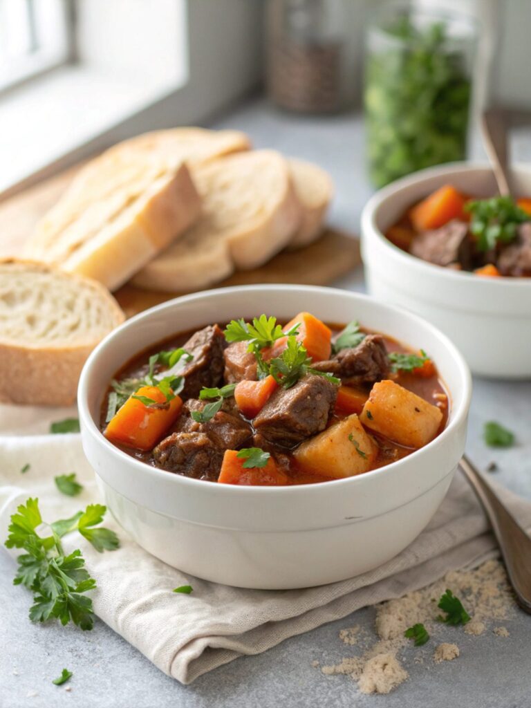 Delicious bowl of Slow Cooker Beef Stew with V8 Juice