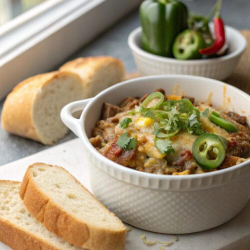 A delectable hero image of Slow Cooker Cowboy Casserole served in a dish