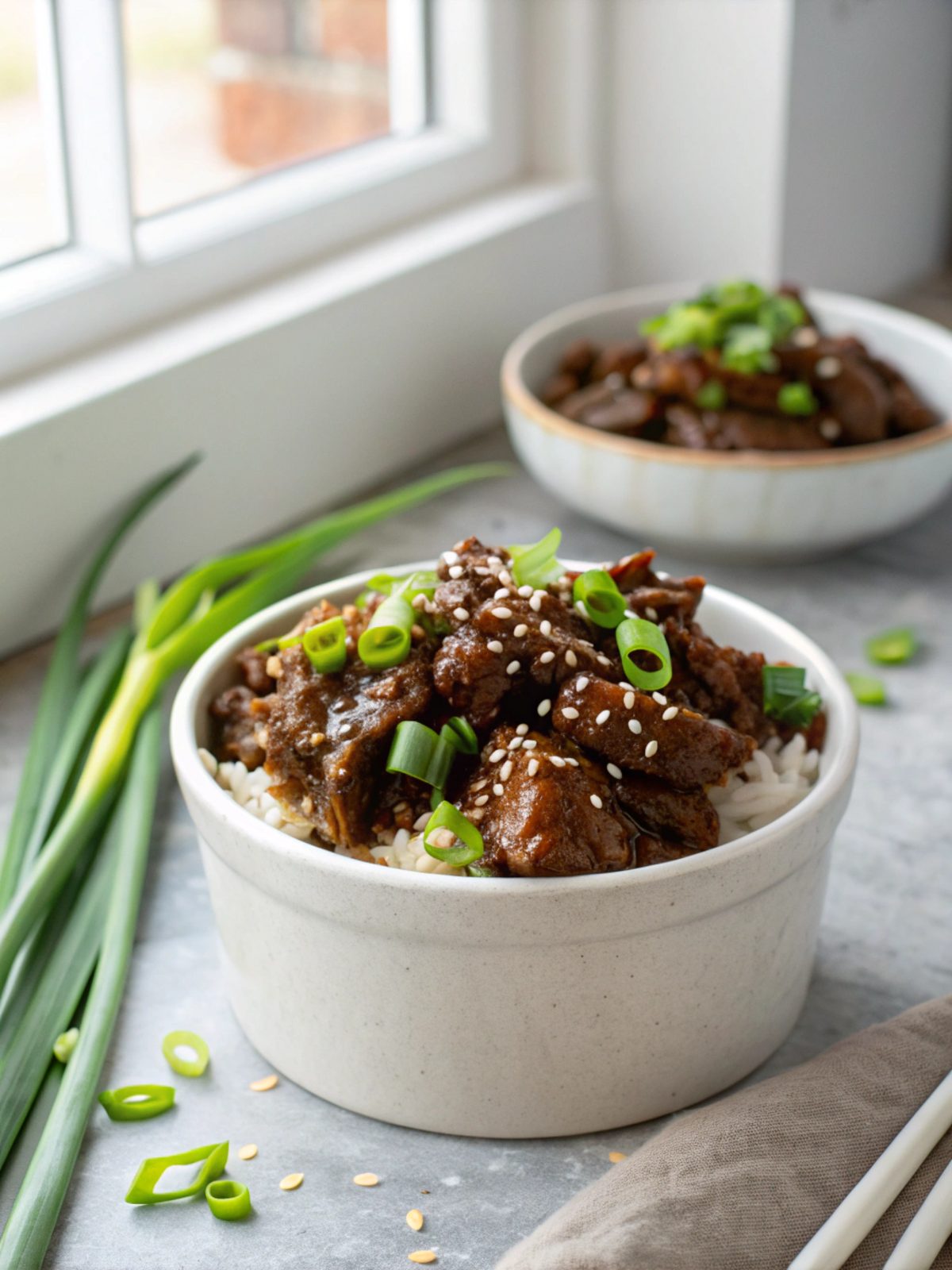 Featured image showcasing slow cooker Korean beef with garnish.