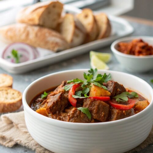 Featured image of the Spicy Beef Vindaloo Recipe served in a bowl.