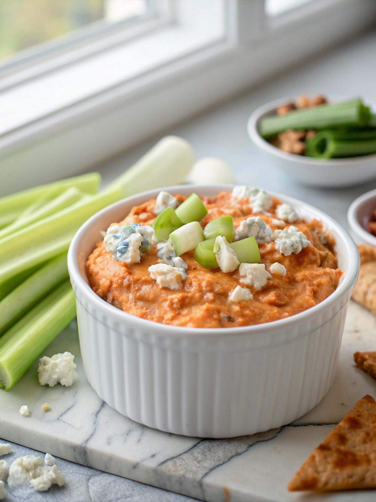 Spicy Buffalo Chicken Dip served deliciously ready