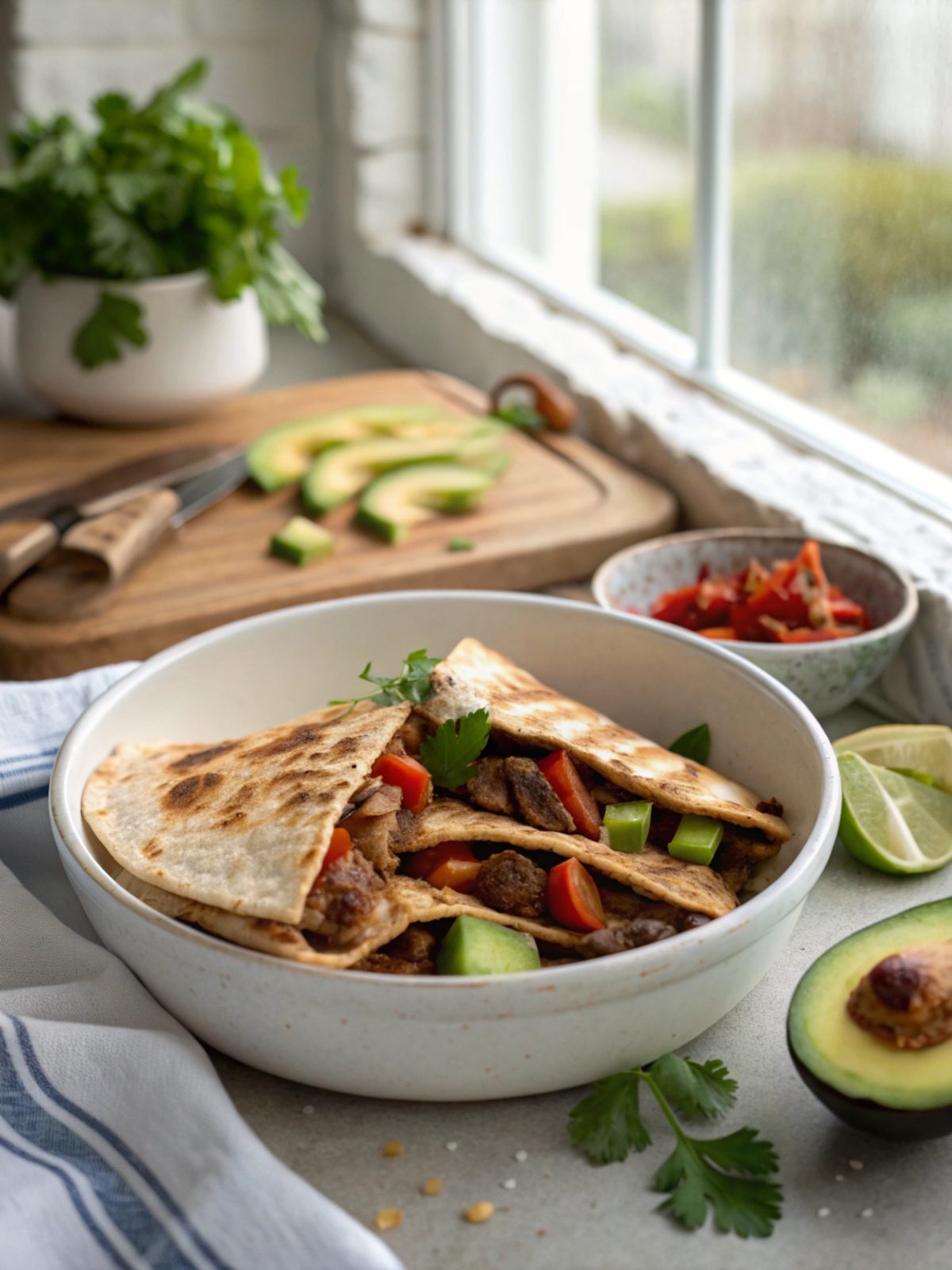 Featured image showcasing sizzling steak fajita quesadillas