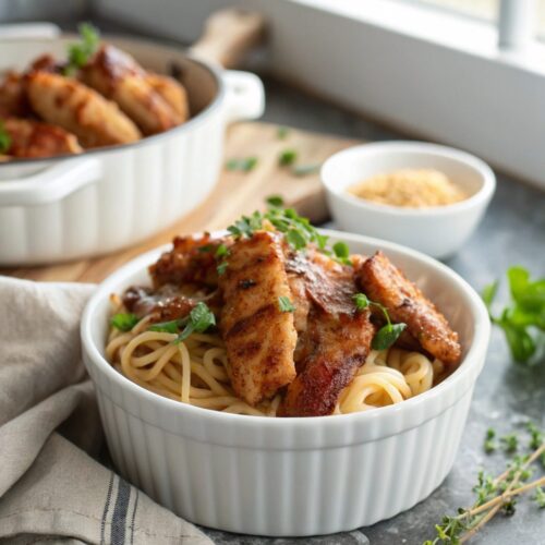 Irresistible Bacon Brown Sugar Chicken Tenders served on a plate