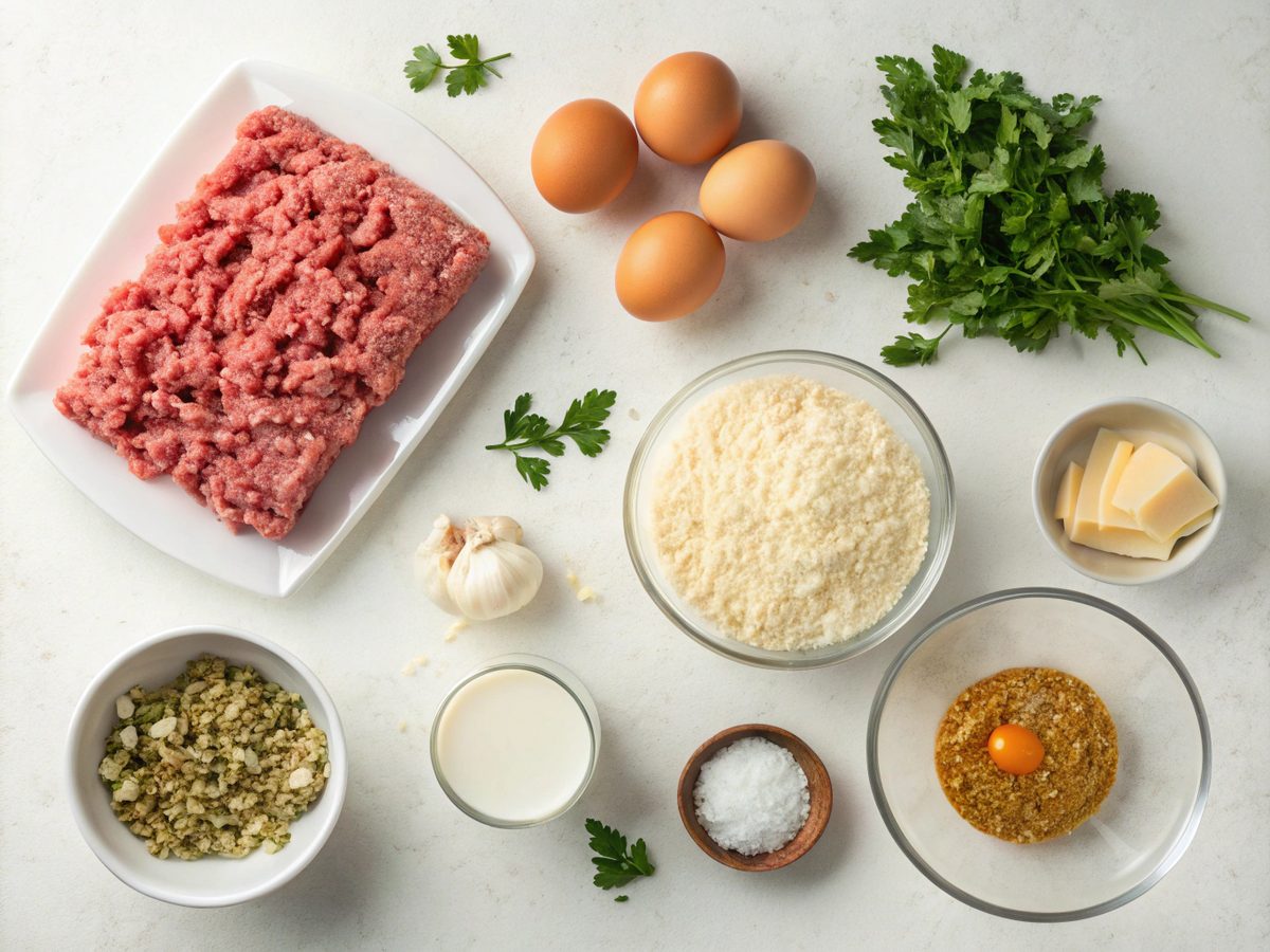 Ingredients for making tender Italian meatballs