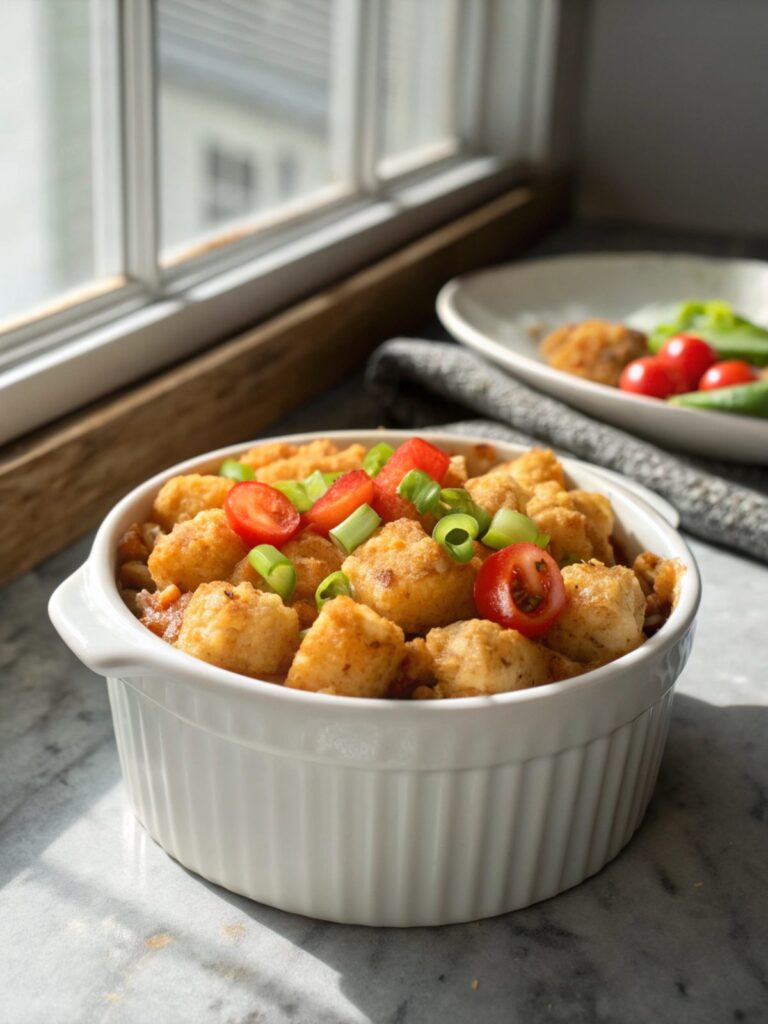 Featured image of make ahead tater tot casserole served hot and fresh.