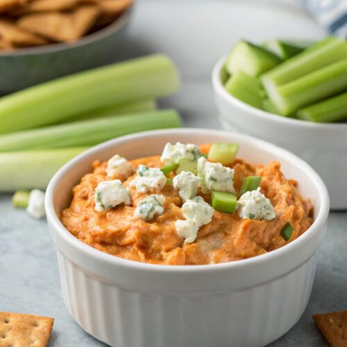 SEO-friendly alt text describing the featured image, including the buffalo chicken dip recipe