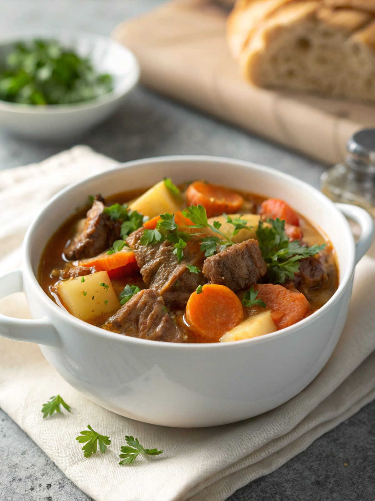 Featured image of a delicious crock pot beef stew recipe served hot