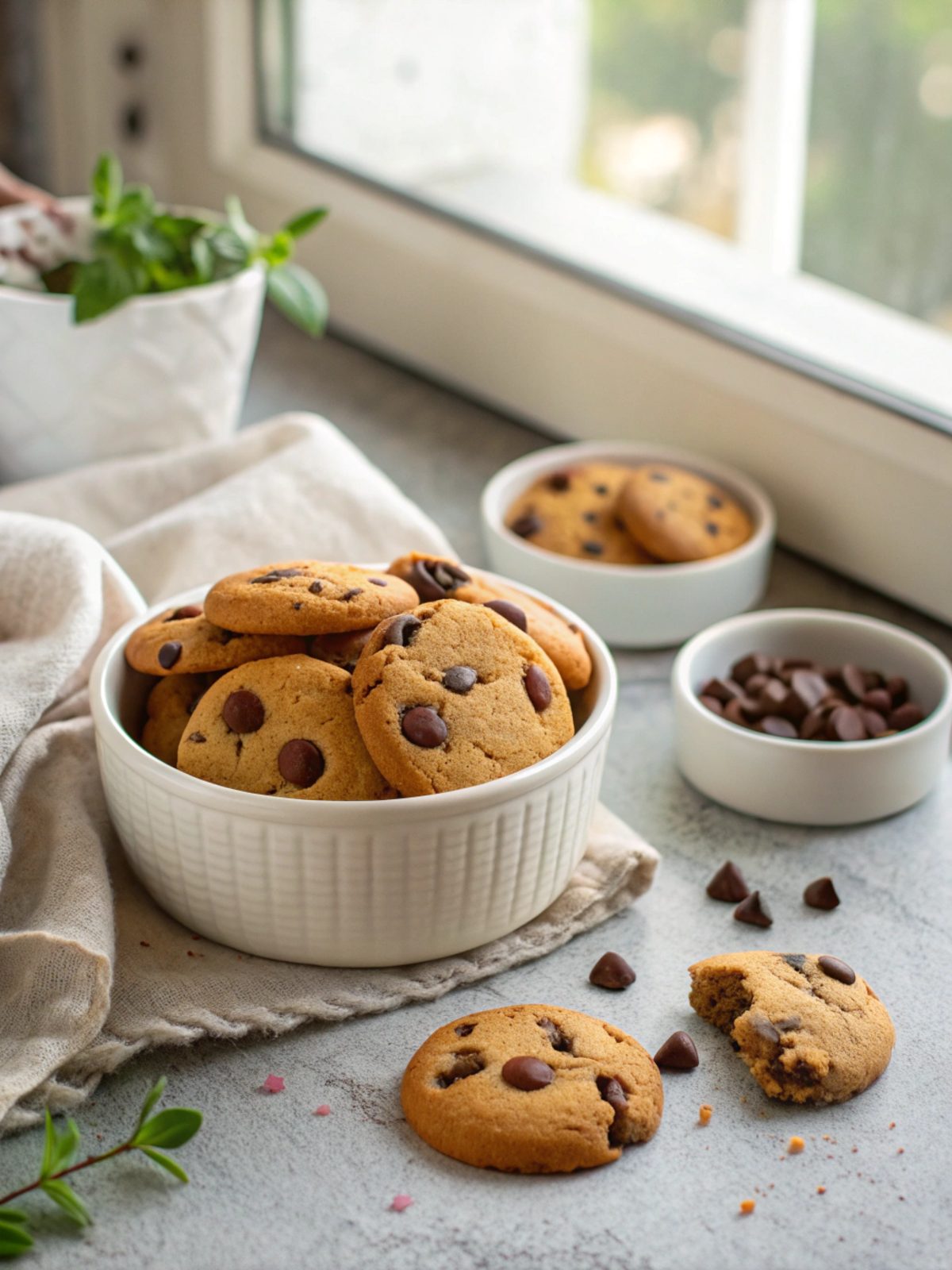 Close-up of homemade chocolate chip cookies on a plate