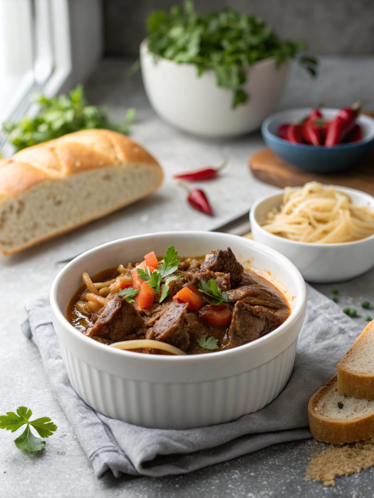 A comforting image of slow cooker beef Manhattan served with mashed potatoes and gravy.