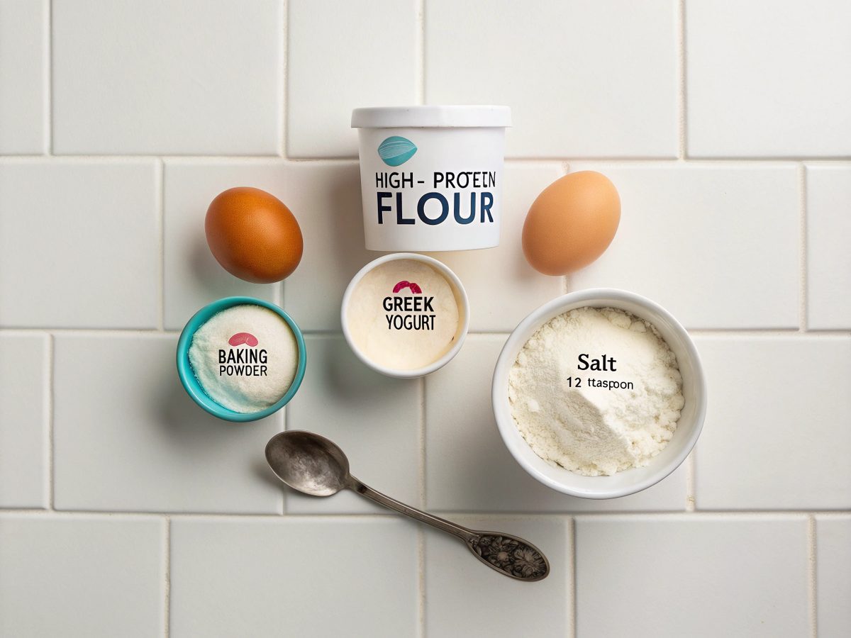 High protein breakfast bagel ingredients displayed neatly on a kitchen counter