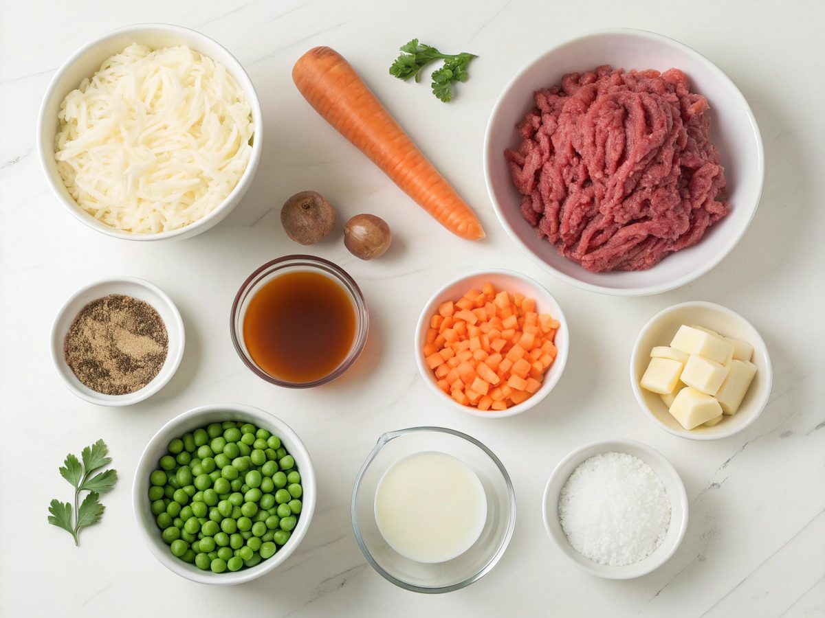 Ingredients for Shepherd's Pie Soup, showcasing all necessary components