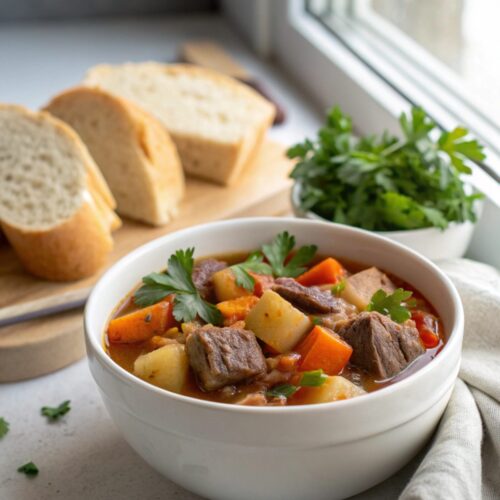 Whole 30 Chuck Roast Stew served in a bowl, ready to enjoy.