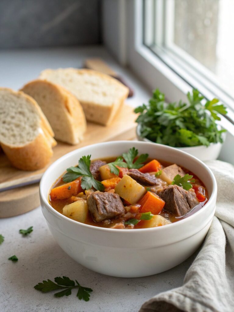 Whole 30 Chuck Roast Stew served in a bowl, ready to enjoy.