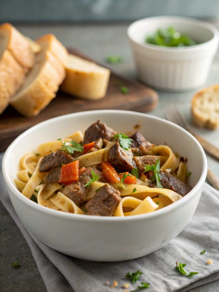 SEO-friendly alt text describing the featured image, including the beef tips noodles recipe