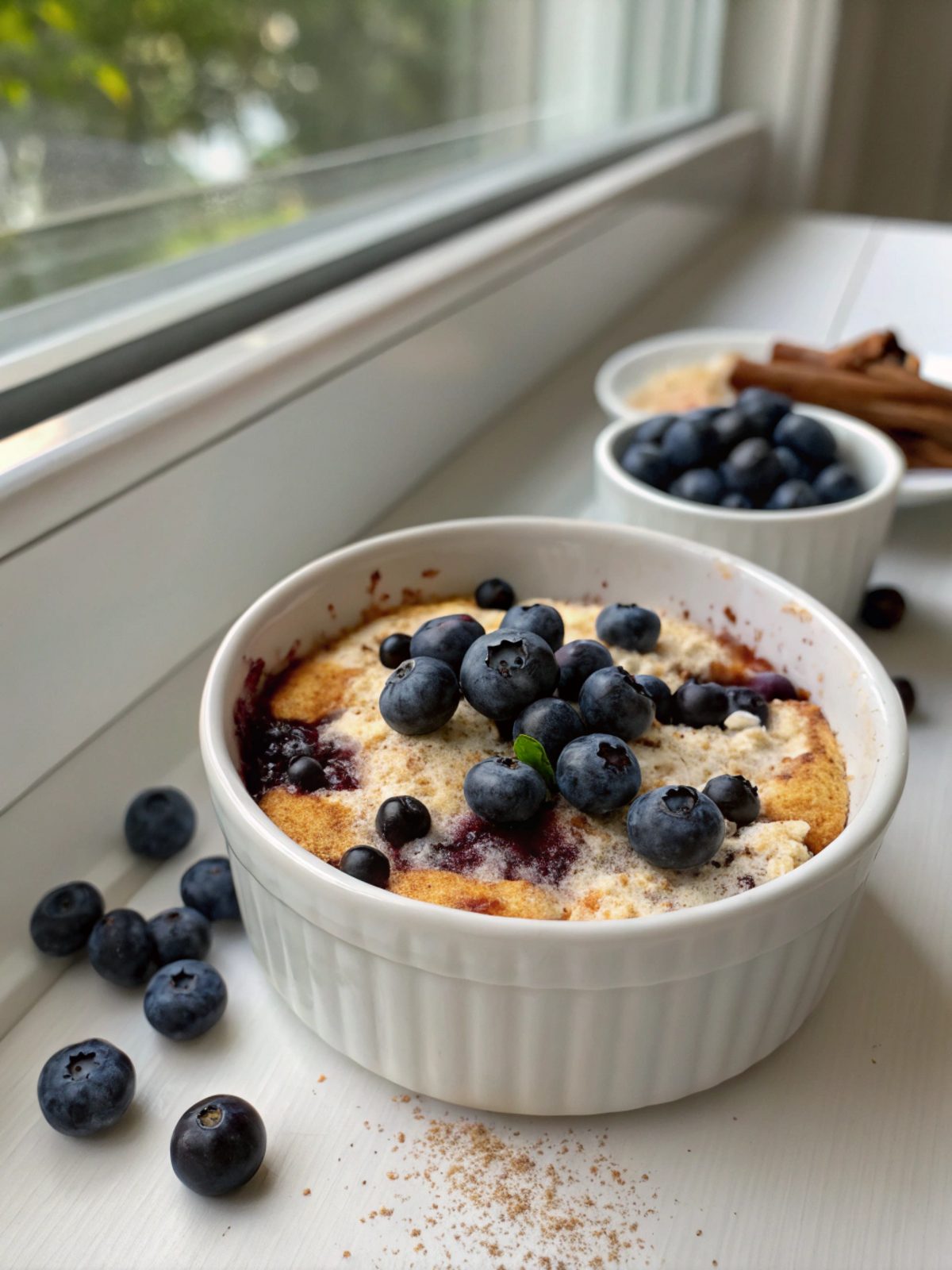 Blueberry Cottage Cheese Breakfast Bake with golden crust and fresh blueberries