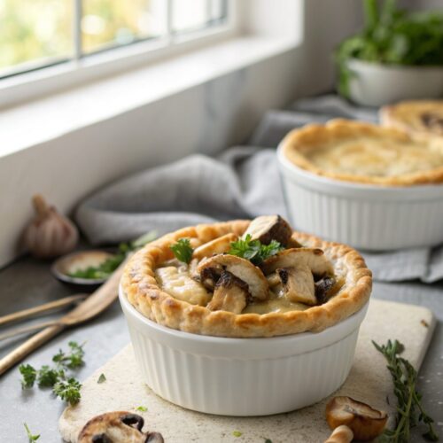 A mouthwatering view of freshly baked Chicken Mushroom Pie.