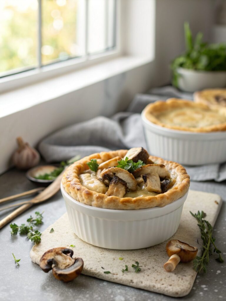 A mouthwatering view of freshly baked Chicken Mushroom Pie.