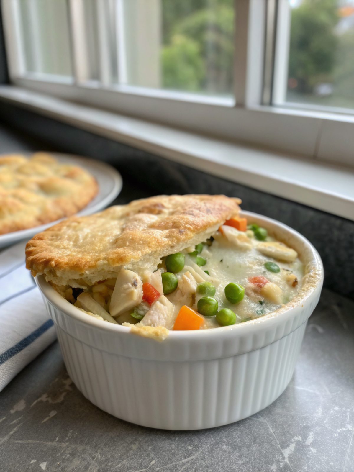 An enticing image of Chicken Pot Pie Casserole, fresh from the oven.