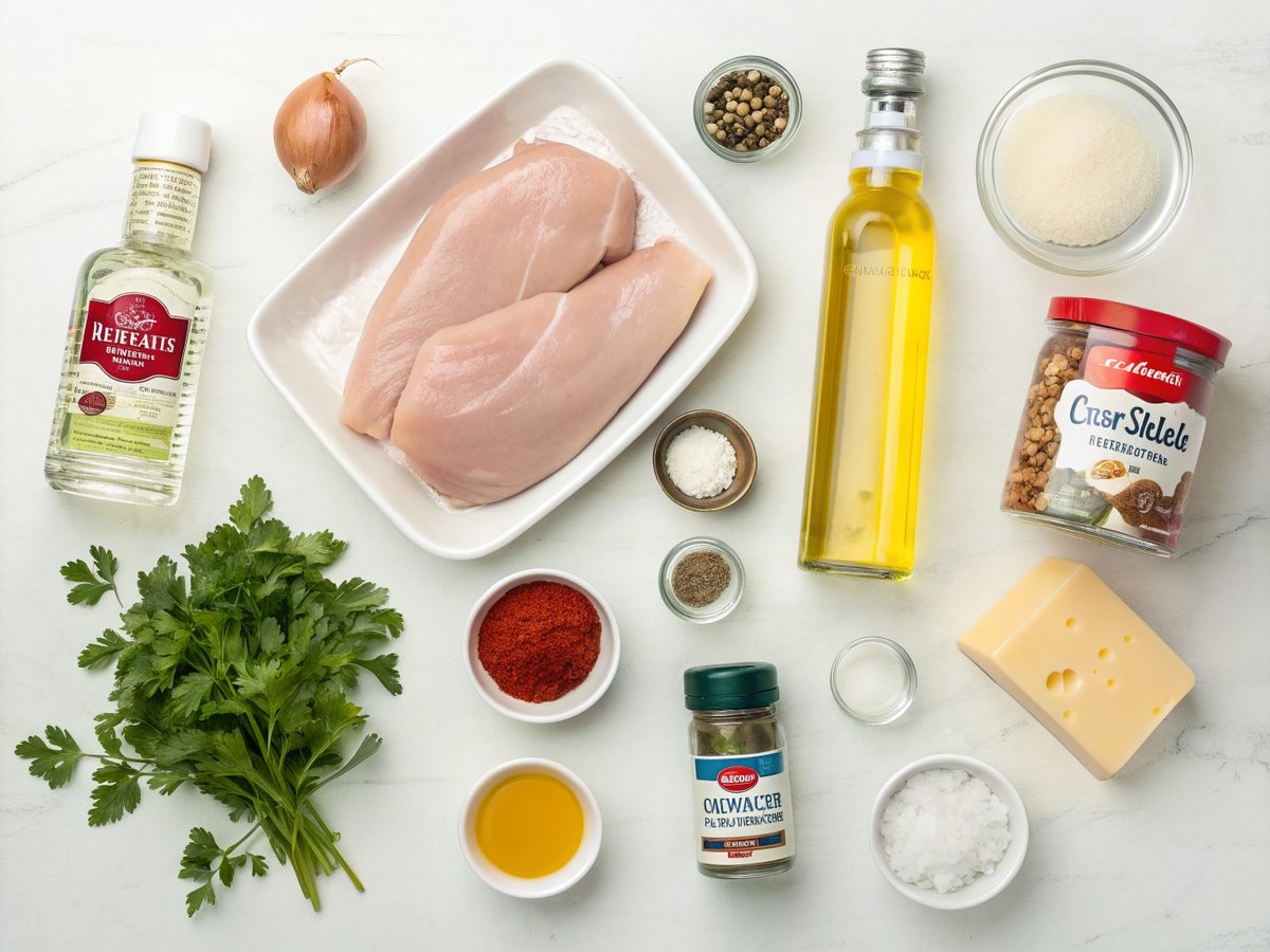 Ingredients for Cowboy Butter Chicken Pasta, displayed on a kitchen counter.