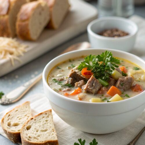 Rich, comforting Creamy Beef Chowder served in a bowl.