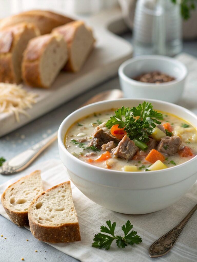 Rich, comforting Creamy Beef Chowder served in a bowl.
