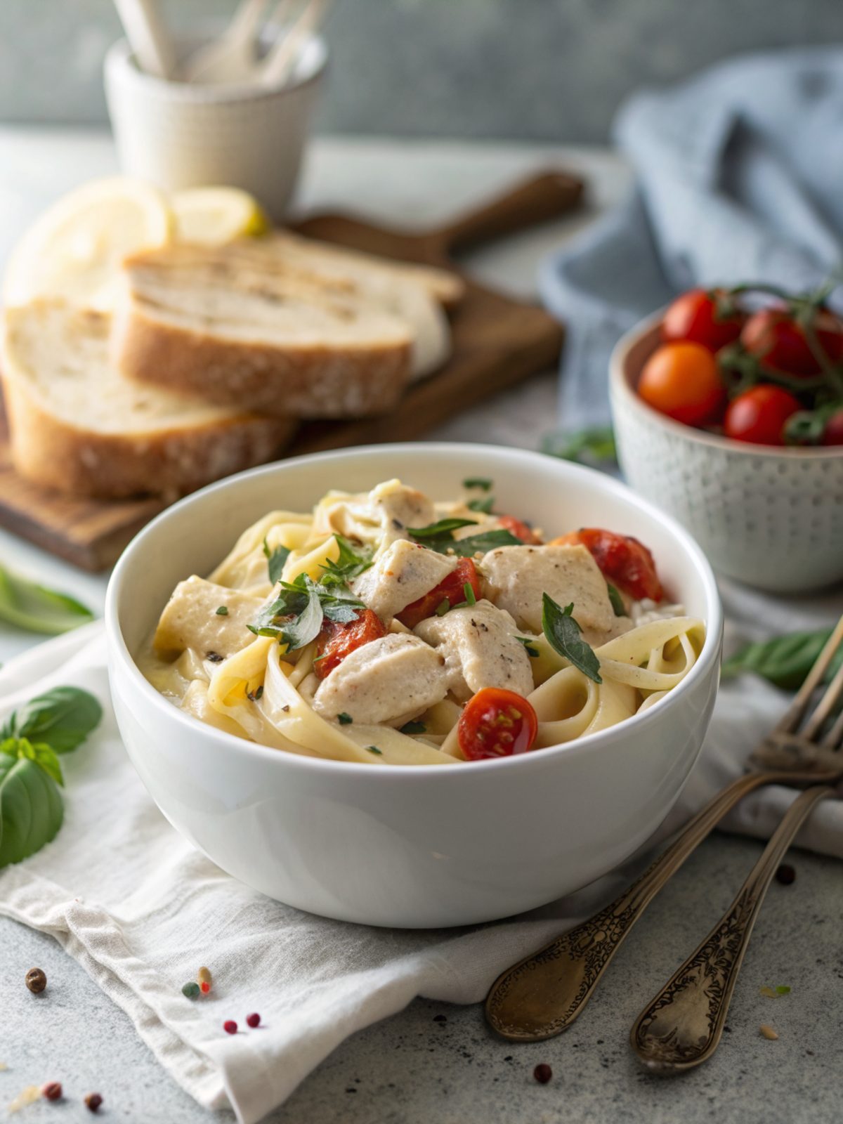 Delicious Creamy Chicken Boursin Pasta captured in a vibrant food photo