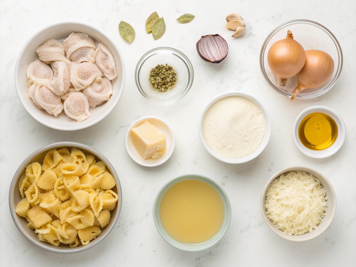 A colorful display of ingredients for creamy one-skillet tortellini