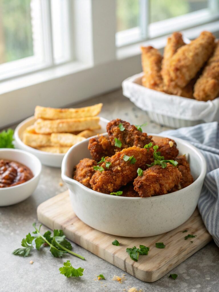 Delicious Crispy Honey BBQ Fried Chicken Tenders ready to serve.