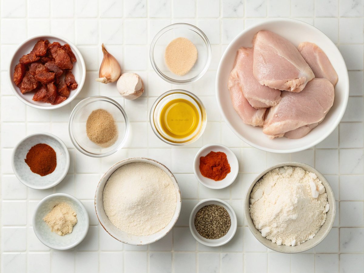 Flat lay of Instant Pot fried chicken ingredients
