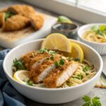 Detailed view of Crispy Lemon Panko Chicken served fresh and hot