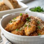 A delicious plate of Crispy Parmesan Chicken with Garlic Sauce